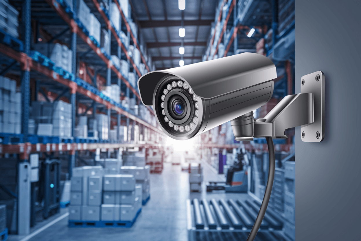Surveillance camera installed in a warehouse