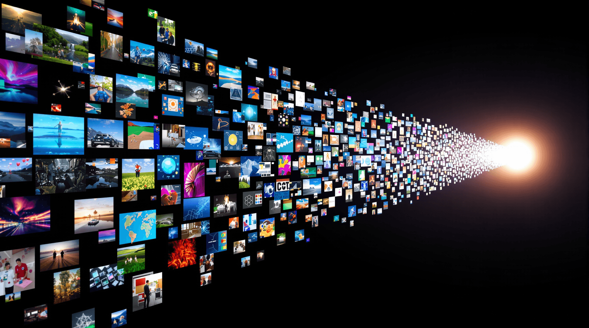 Flow of video content representing streaming video technology, with numerous screens