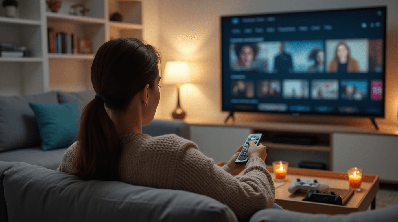 Une femme utilisant un service VOD