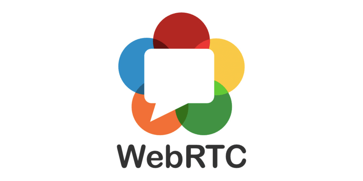 Logo do WebRTC com símbolo gráfico colorido e texto